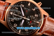 IWC Pilot Chrono Swiss Valjoux 7750 Automatic Rose Gold Case with Black Dial and Brown Leather Strap - 1:1 Original