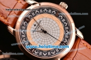 Vacheron Constantin Metiers D Art Miyota OS2035 Quartz Rose Gold Case with White Dial and Brown Leather Strap