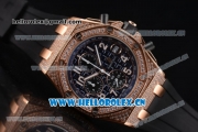 Audemars Piguet Royal Oak Offshore Seiko VK67 Quartz Rose Gold/Diamonds Case with Black Dial and Diamonds Bezel Black Rubber Strap