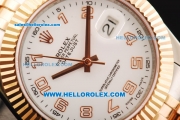 Rolex Datejust II Oyster Perpetual Automatic Movement Steel Case with White Dial and Rose Gold Bezel-Two Tone Strap