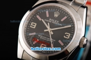 Rolex Air King Automatic Movement Full Steel with Black Dial and Pink Stick Markers