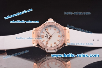 Hublot Big Bang Swiss ETA Quartz Rose Gold Case with Diamond Bezel and White Dial