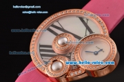 Cartier Perles de Cartier Swiss Quartz Rose Gold Case with Pink Leather Strap and White Dial Diamond Bezel 1:1 Original