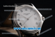 Patek Philippe Calatrava Miyota 9015 Automatic Steel Case with Black Leather Strap White Dial and Roman Numeral Markers