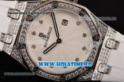 Audemars Piguet Royal Oak Lady Swiss Quartz Steel/Diamonds Case with White Rubber Strap and White Dial (EF)