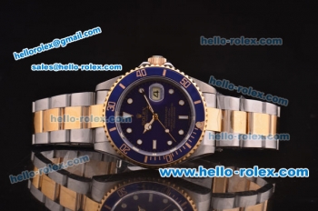 Rolex Submariner Swiss ETA 2836 Steel Case with Blue Bezel/Dial and 18K Yellow Gold Strap