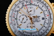 Breitling Navitimer Automatic Movement Gold Bezel with White Dial and Red Rubber Strap