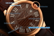 Cartier Ballon Bleu De Swiss ETA 2836 Automatic Rose Gold Case/Bezel with Brown Leather Strap Brown Dial Roman Markers