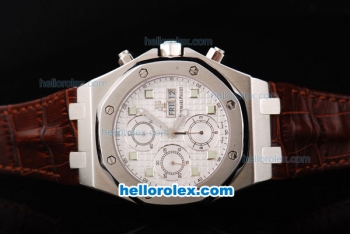Audemars Piguet City of Sails Chronograph Swiss Valjoux 7750 Movement Steel Case with White Dial and Green Hour Marker-Brown Leather Strap