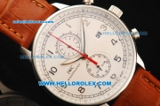 IWC Portuguese Yacht Club Chronograph Miyota Quartz Movement Steel Case with White Dial and Leather Strap