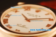 Rolex Cellini Swiss Quartz Rose Gold Case with White Dial and Brown Leather Strap-Roman Markers