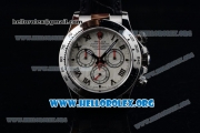 Rolex Daytona Chrono Clone Rolex 4130 Automatic Steel Case with White Dial and Black Leather Strap (EF)