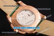 Cartier Calibre De Cartier Miyota 9015 Automatic Rose Gold Case with White Dial and Green Leather Strap