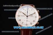 IWC Portuguese Chrono Swiss Valjoux 7750 Automatic Rose Gold Case with White Dial Arabic Number Markers and Brown Leather Strap (ZF)