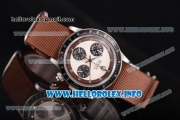 Rolex Daytona Vintage Edition Miyota Quartz Steel Case with White Dial Silver and Brown Nylon Strap (GF)