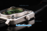 Bell & Ross BR 01-94 Automatic Movement with Silver Case and Green skeleton Dial-Black Leather Strap