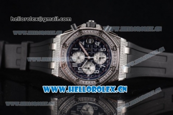 Audemars Piguet Royal Oak Offshore Seiko VK67 Quartz Steel/Diamonds Case with Black Dial and Silver Subdials Black Rubber Strap