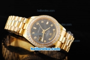 Rolex Day Date II Automatic Movement Full Gold with Diamond Bezel-Black MOP Dial and Diamond Markers