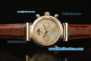 IWC Da-Vinci Automatic Steel Case with Silver Dial and Brown Leather Strap-Moonphase Display