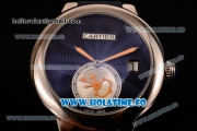 Cartier Rotonde De Swiss Quartz Steel Case with Blue Guilloche Dial and Blue Leather Strap