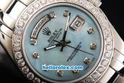 Rolex Day-Date Oyster Perpetual Chronometer Automatic Movement Light Blue MOP Dial with Diamond Bezel and Diamond Markers