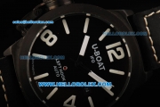 U-Boat Italo Fontana Left Hook Automatic Movement PVD Case with Black Dial and White Arabic Numerals - Black Leather Strap
