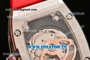 Richard Mille RM007 Miyota 6T51 Automatic Steel Case with Diamonds Dial and Red Rubber Strap