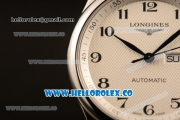 Longines Master Swiss ETA 2824 Automatic Steel Case with White Dial and Black Leather Strap