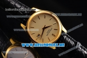 Patek Philippe Calatrava Miyota Quartz Yellow Gold Case with Yellow Gold Dial and Black Leather Strap Stick Markers