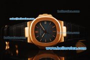 Patek Philippe Nautilus Swiss ETA 2824 Automatic Rose Gold Case with Blue Dial and Black Leather Strap - 1:1 Original