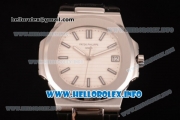 Patek Philippe Nautilus Clone PP Calibre 3120 Automatic Steel Case with White Dial Stick Markers and Black Leather Strap (BP)