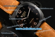 Panerai Luminor 1950 3 Days GMT PAM 00441 Clone P.9000 Automatic Titanium Case with Black Dial and Yellow Arabic Numeral Markers - 1:1 Original