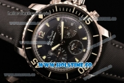 BlancPain Fifty Fathoms Chronograph Flyback Calibre F185 Swiss Valjoux 7750 Automatic Steel Case with Black Dial Stick Markers and Black Sail-Canvas Strap