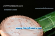 Patek Philippe Complications Miyota Quartz Rose Gold Case with White MOP Dial Green Leather Bracelet and Numeral Markers