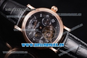 Patek Philippe Grand Complication Swiss Tourbillon Automatic Rose Gold Case with Black Dial Black Leather Strap and Roman Numeral Markers