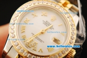 Rolex Datejust Automatic Movement ETA Coating Case with White Dial and Gold Roman Numerals -Two Tone Strap