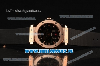 Hublot Classic Fusion Skeleton Tourbillon Asia Auto Rose Gold Case with Skeleton Dial and Black Leather Strap