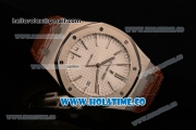 Audemars Piguet Royal Oak 41 MM Clone AP Calibre 3120 Automatic Steel Case with White Dial and Brown Leather Strap - Stick Markers - 1:1 Original (JF)