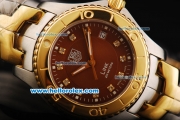 Tag Heuer Link 200 Meters Swiss Quartz Movement Brown Dial with Gold Bezel and Two Tone Strap