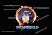 Cartier Rotonde De Swiss Quartz Rose Gold Case with Blue Leather Strap with Blue Guilloche Dial