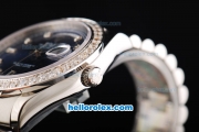 Rolex Day Date II Automatic Movement Full Steel with Diamond Bezel-Diamond Markers and Blue Dial