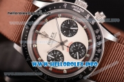 Rolex Daytona Vintage Edition Miyota Quartz Steel Case with White Dial Silver and Brown Nylon Strap (GF)