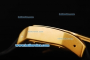 Cartier Santos 100 Automatic Movement Gold Case with Gold Bezel and Black Leather Strap