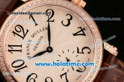 Franck Muller Liberty Miyota Quartz Rose Gold Case with Brown Leather Bracelet Diamond Bezel and Black Arabic Numeral Markers