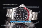 Rolex GMT-Master Vintage Asia 2813 Automatic Stainless Steel Case/Bracelet with White Markers Red/ Black Bezel and Black Dial