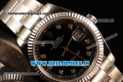 Rolex Datejust Oyster Perpetual Swiss ETA 2836 Automatic Steel Case Diamonds Markers With Black Dial Steel Bracelet (BP)