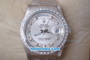 Rolex Day-Date Oyster Perpetual Automatic Diamond Bezel with White Dial-Big Calendar