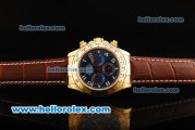 Rolex Daytona Chronograph Swiss Valjoux 7750 Automatic Movement Gold Case with Blue Dial and Brown Leather Strap