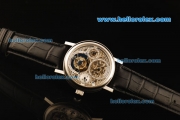 Breguet Swiss Tourbillon Manual Winding Movement Steel Case with Black Leather Strap