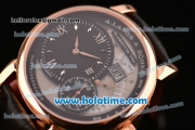 A.Lange&Sohne Grand Lange 1 “Lumen” Asia Automatic Rose Gold Case with Black Leather Bracelet and Silver Markers